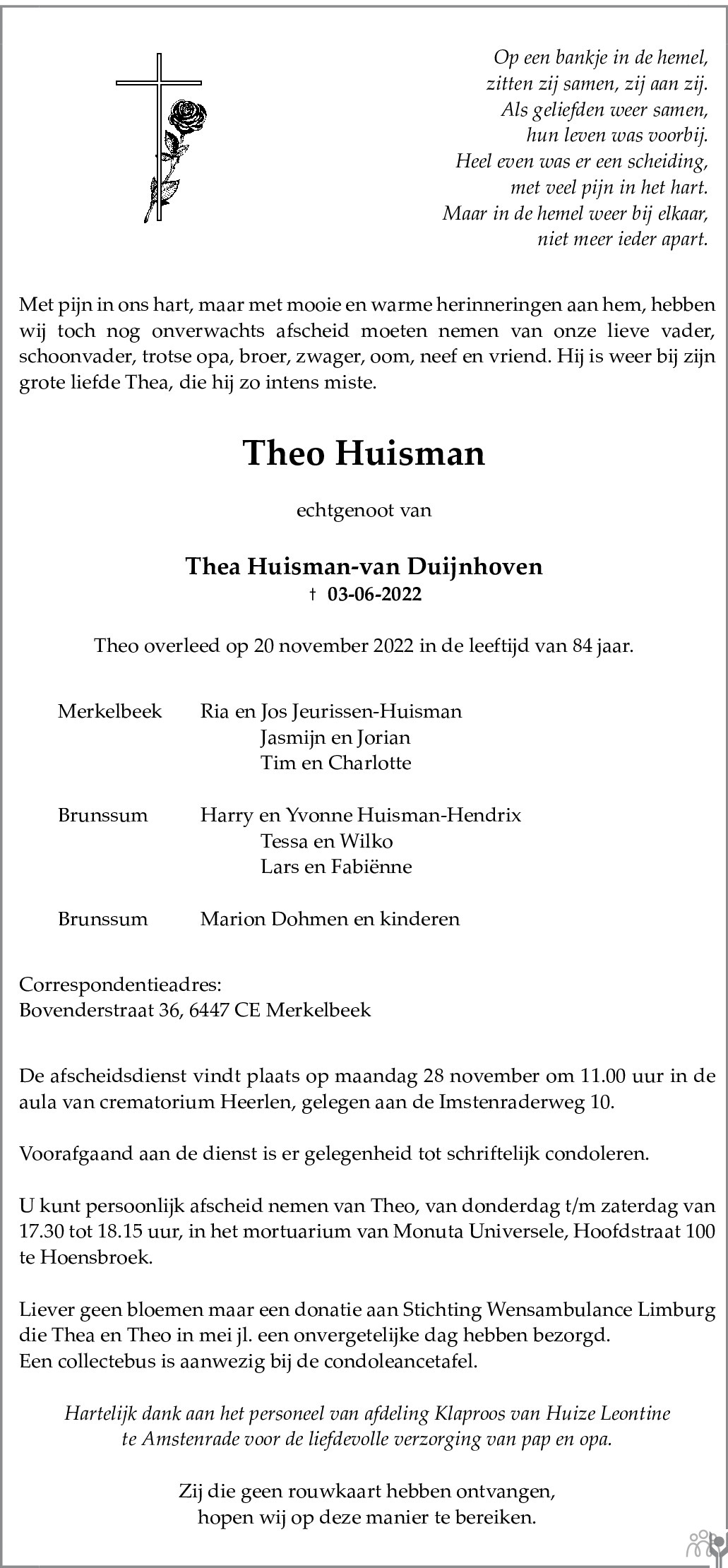 Theo Huisman Overlijdensbericht En Condoleances Mensenlinq Nl