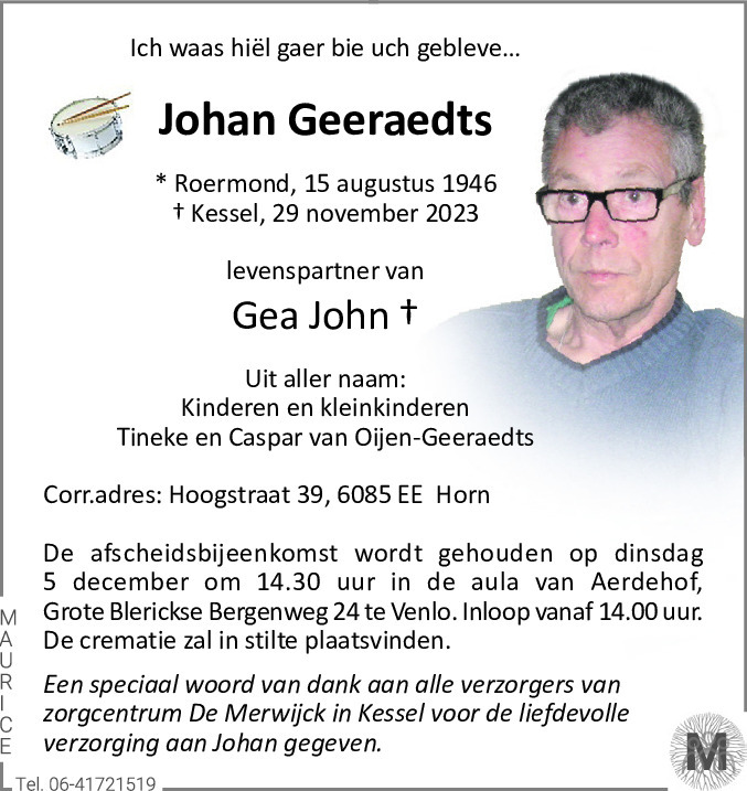 John Geeraedts Overlijdensbericht En Condoleances