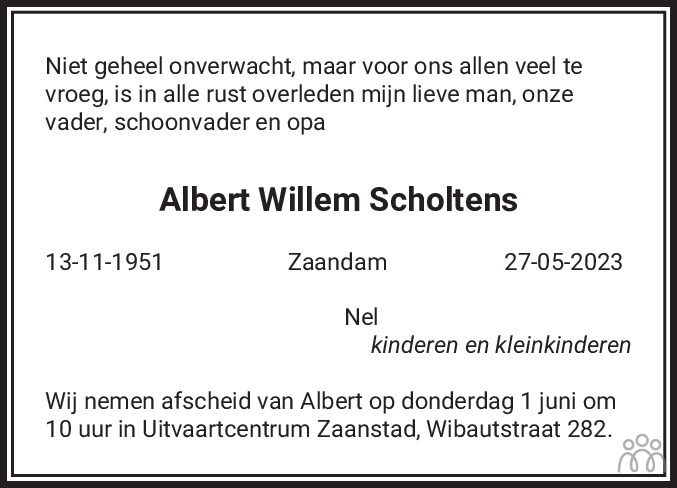 Albert Willem Scholtens Overlijdensbericht En Condoleances