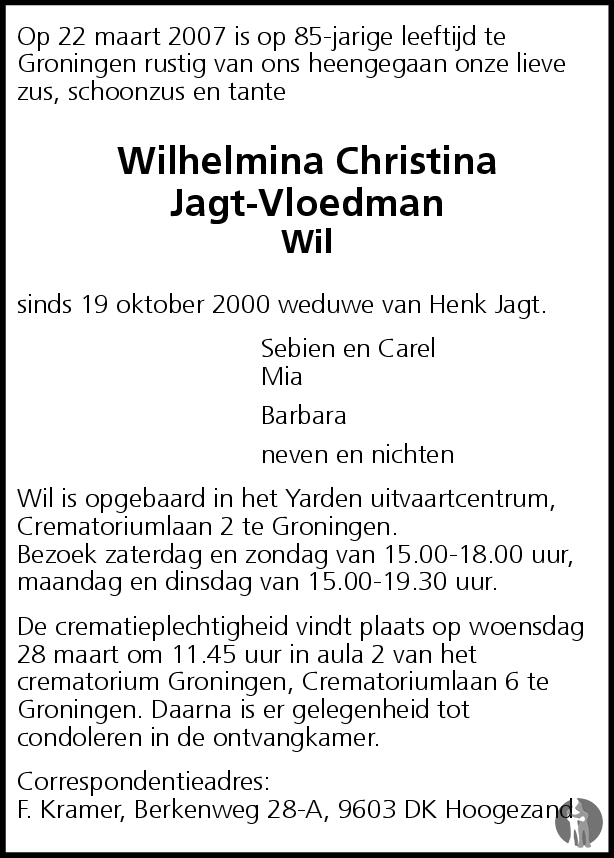 Wilhelmina Christina Wil Jagt Vloedman 22 03 2007