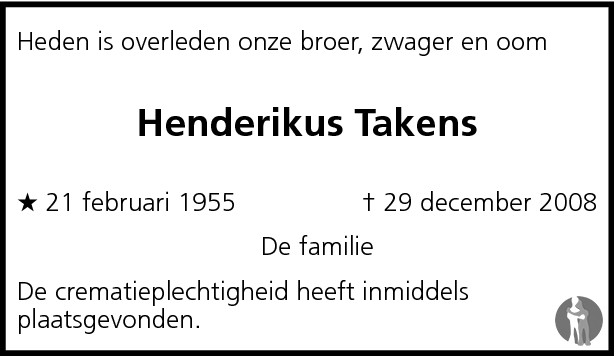 Henderikus Takens Overlijdensbericht En Condoleances