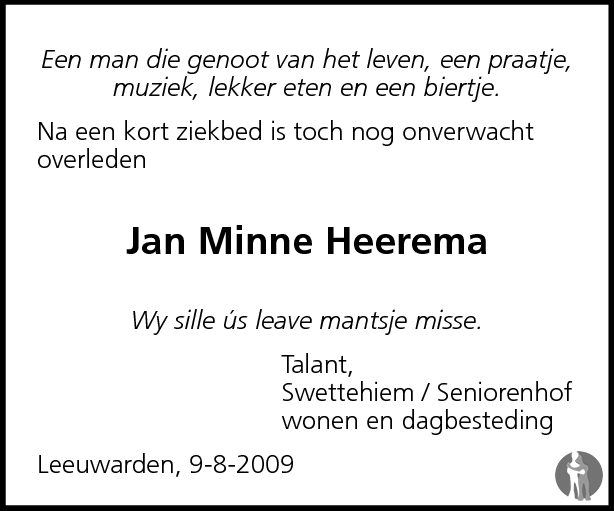 Jan Minne Heerema Overlijdensbericht En Condoleances