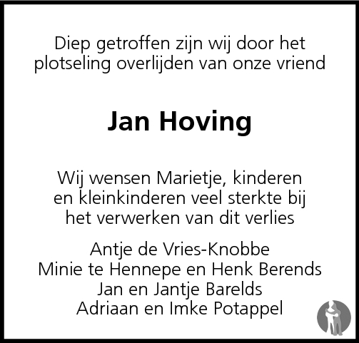 Jan Hoving 12 01 2010 Overlijdensbericht En Condoleances Mensenlinq Nl