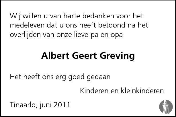 Albert Geert Ab Greving Overlijdensbericht En Condoleances