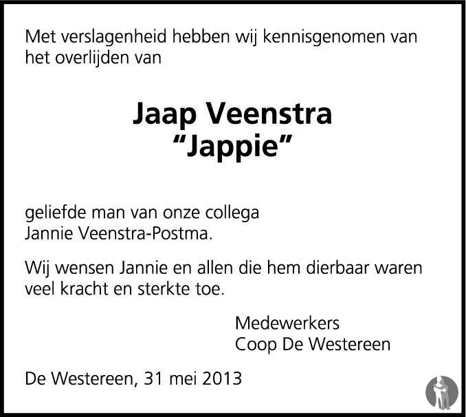 Jaap Jacob Veenstra Overlijdensbericht En Condoleances