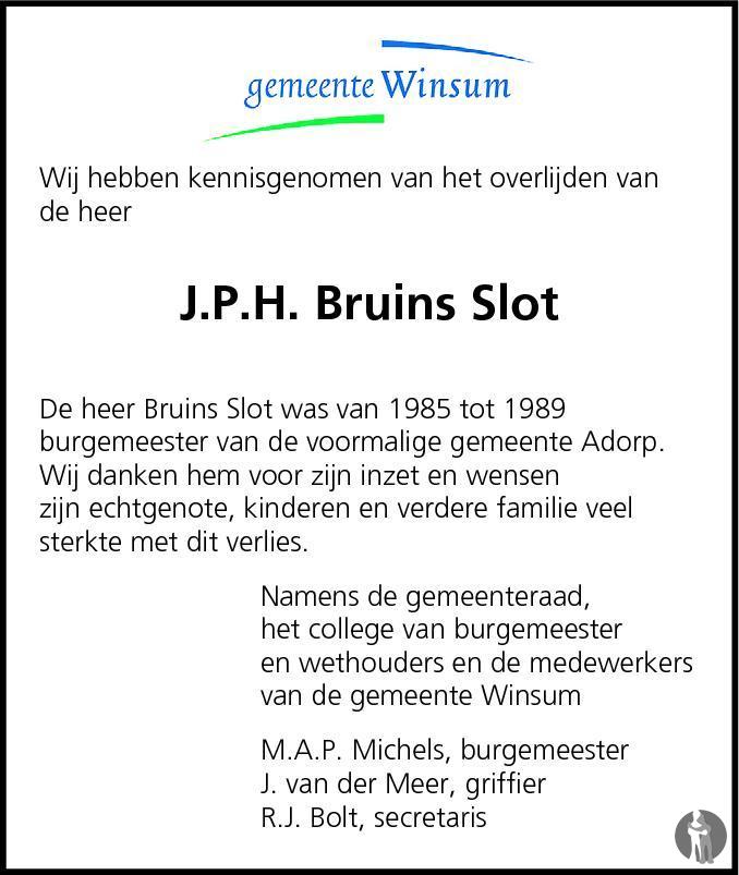 Johannes Pieter Harm Bruins Slot 18 02 2014 Overlijdensbericht En