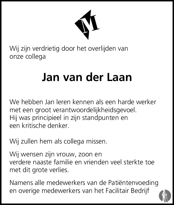 Jan Van Der Laan 26 05 2017 Overlijdensbericht En Condoleances