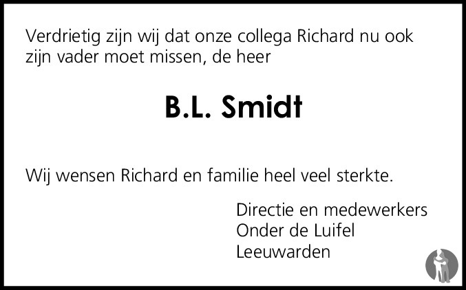 Bertus Leendert Smidtje Smidt Overlijdensbericht En