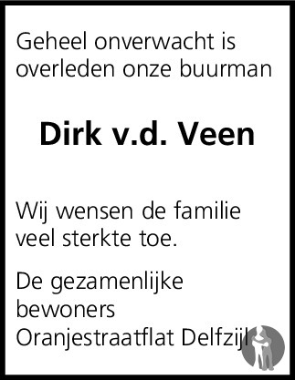 Dirk Van Der Veen 01 04 2018 Overlijdensbericht En Condoleances