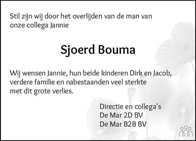 Sjoerd Bouma Overlijdensbericht En Condoleances Mensenlinq Nl