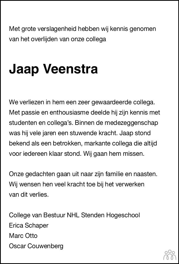 Jakob Jaap Veenstra 31 10 2020 Overlijdensbericht En Condoleances