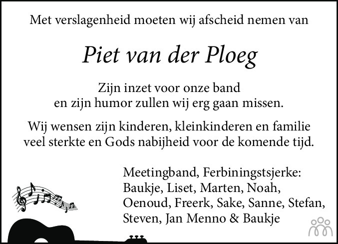 Piet Van Der Ploeg Overlijdensbericht En Condoleances