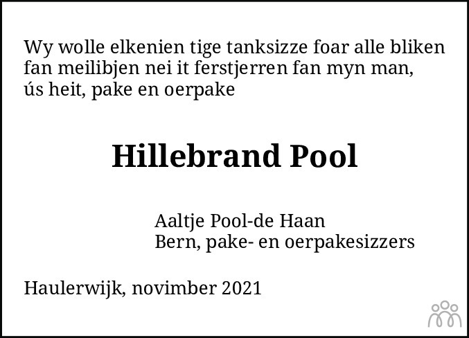 Hillebrand Brand Pool Overlijdensbericht En Condoleances