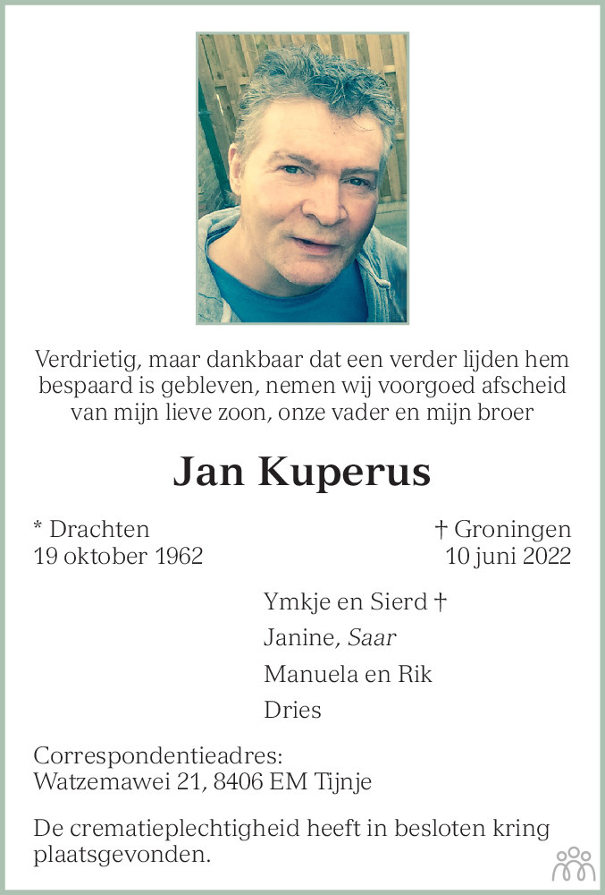 Jan Kuperus 10 06 2022 Overlijdensbericht En Condoleances Mensenlinq Nl