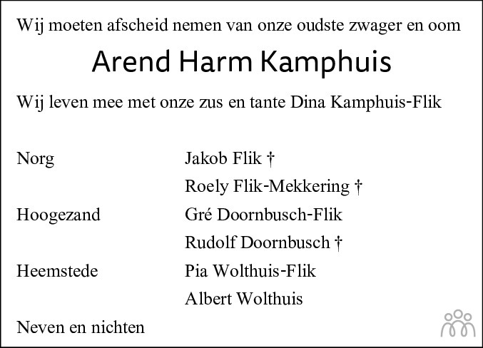 Arend Harm Kamphuis 28 09 2022 Overlijdensbericht En Condoleances