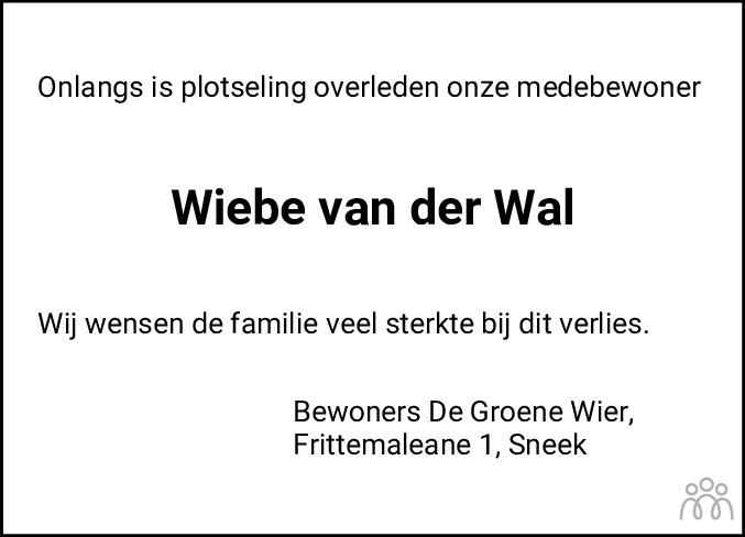 Wiebe Van Der Wal Overlijdensbericht En Condoleances