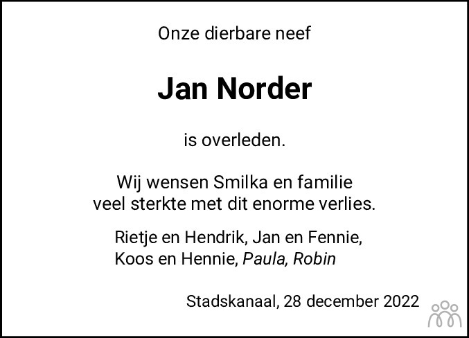 Jan Norder 28 12 2022 Overlijdensbericht En Condoleances Mensenlinq Nl