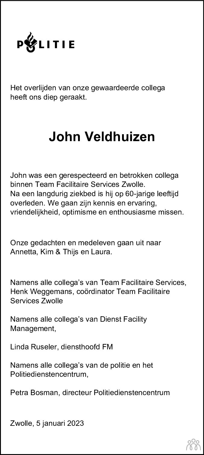 John Veldhuizen Overlijdensbericht En Condoleances