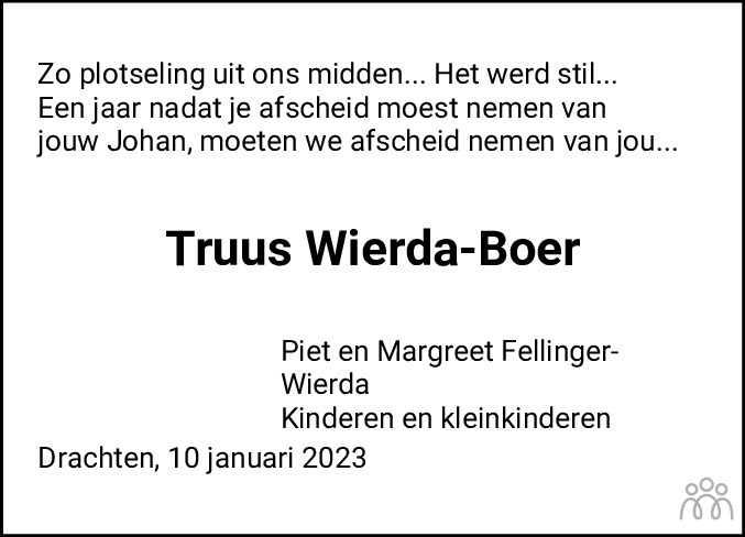 Truus Wierda Boer 10 01 2023 Overlijdensbericht En Condoleances