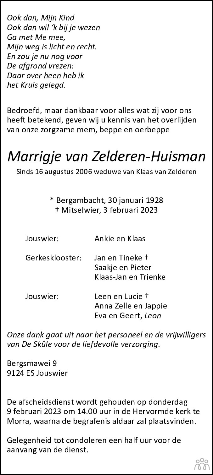 Marrigje Van Zelderen Huisman Overlijdensbericht En