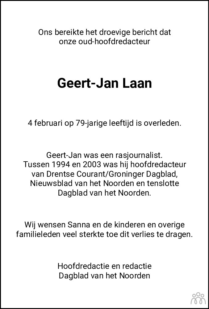 Geert Jan Laan Overlijdensbericht En Condoleances