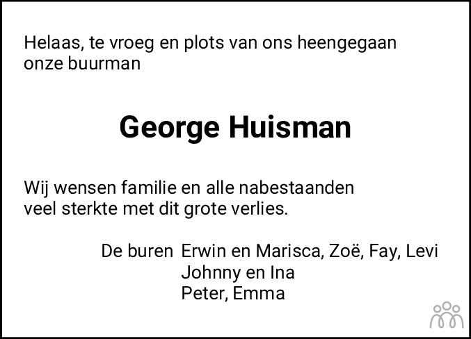 George Huisman Overlijdensbericht En Condoleances