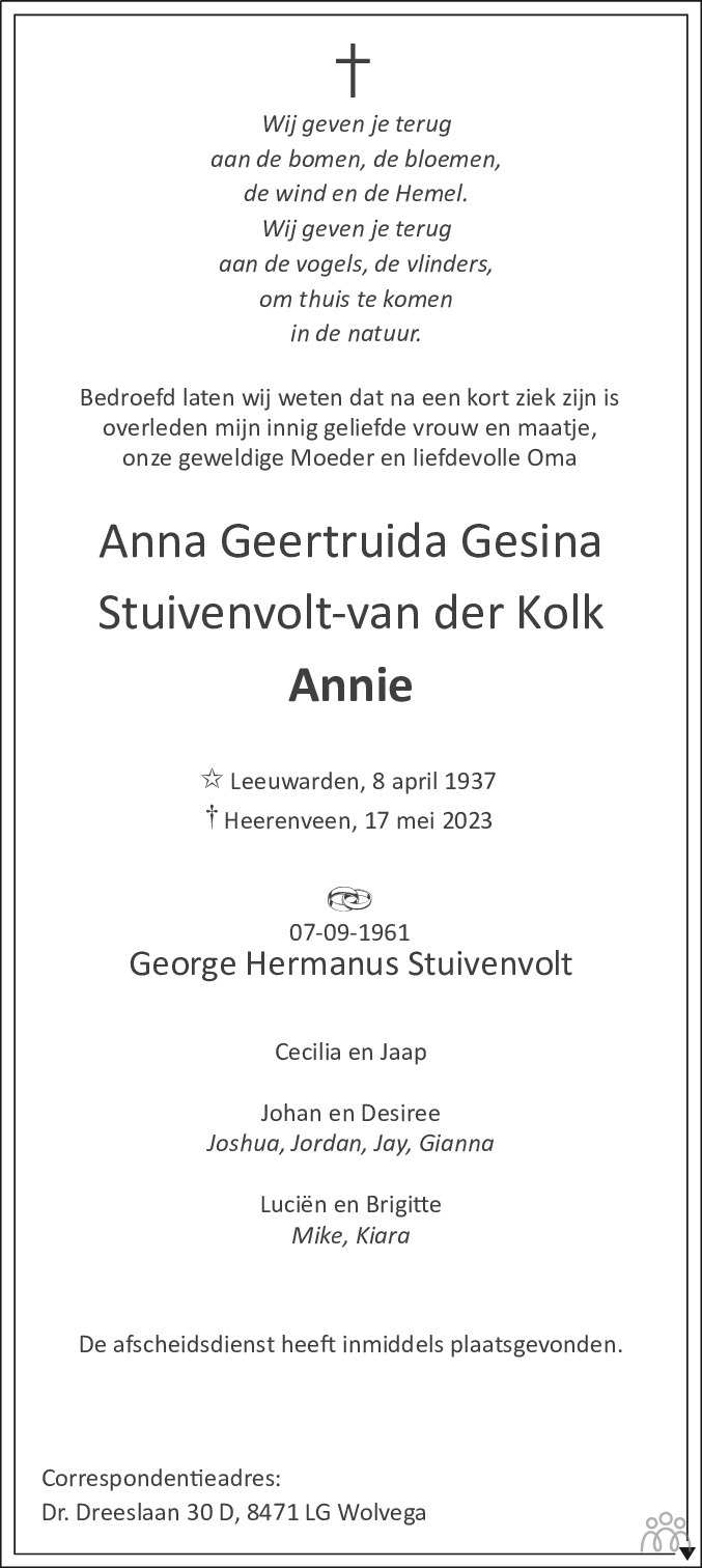 Anna Geertruida Gesina Annie Stuivenvolt Van Der Kolk