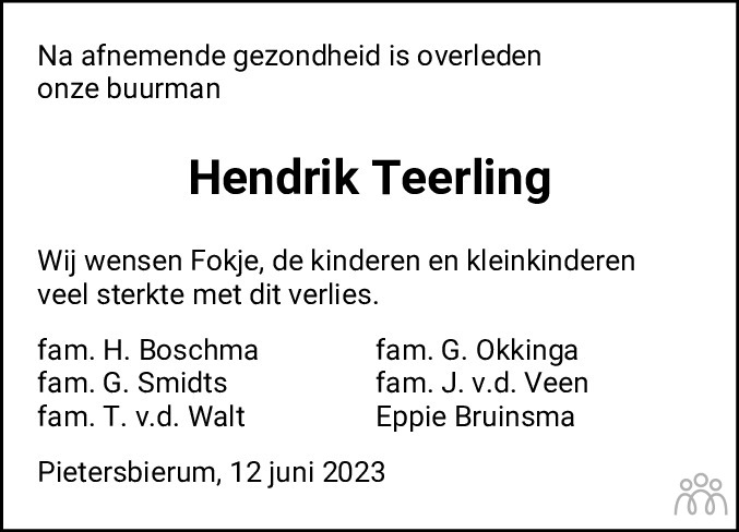 Hendrik Teerling Overlijdensbericht En Condoleances