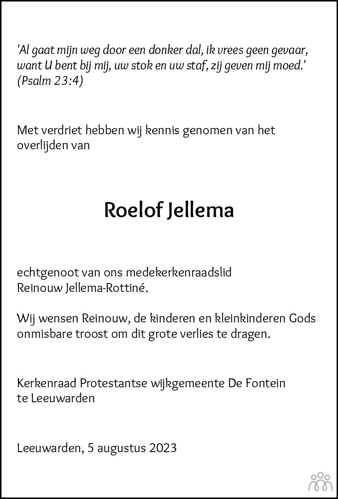 Roelof Johannes Jellema Overlijdensbericht En Condoleances