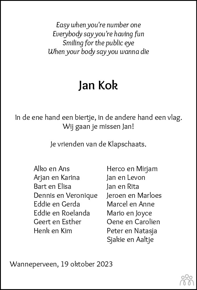 Jan Kok Overlijdensbericht En Condoleances Mensenlinq Nl