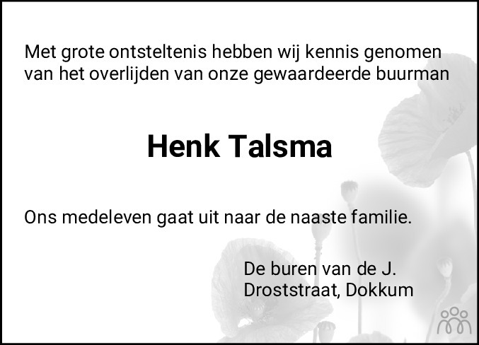 Henk Hendrik Talsma 12 12 2023 Overlijdensbericht En Condoleances