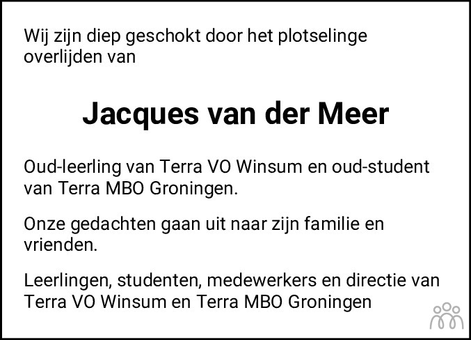 Jacques Van Der Meer Overlijdensbericht En Condoleances