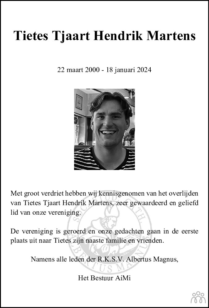 Tietes Tjaart Hendrik Martens 18 01 2024 Overlijdensbericht En