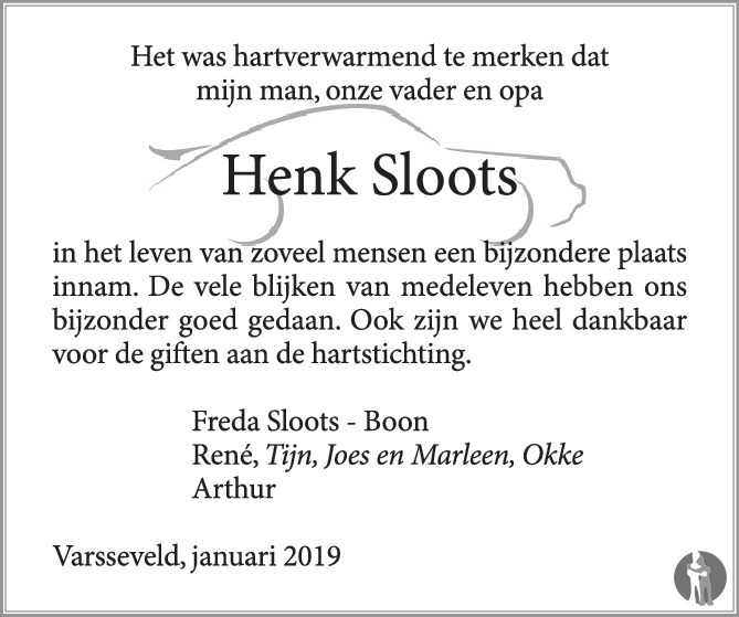 Hendrik Gerrit Willem Henk Sloots 29 11 2018 Overlijdensbericht En