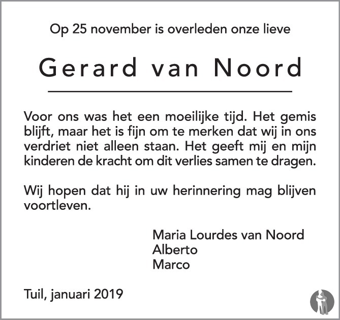 Hendrikus Gerardus Gerard Van Noord Overlijdensbericht En