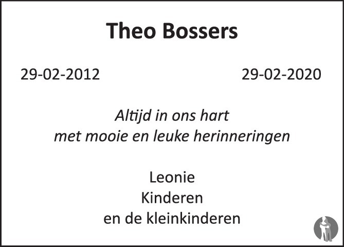 Theodorus Antonius Maria Theo Bossers Overlijdensbericht