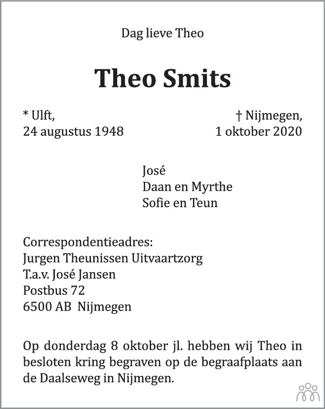 Theo Smits Overlijdensbericht En Condoleances Mensenlinq Nl