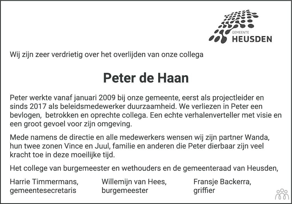 Peter De Haan 20 11 2020 Overlijdensbericht En Condoleances Mensenlinq Nl