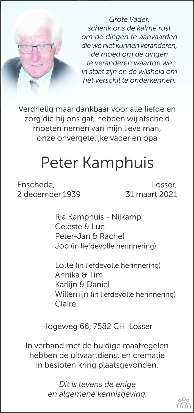 Peter Kamphuis Overlijdensbericht En Condoleances