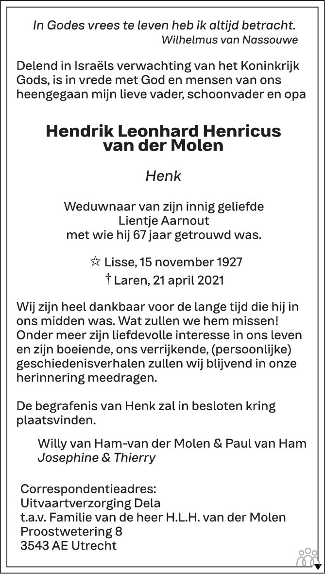 Hendrik Leonhard Henricus Henk Van Der Molen