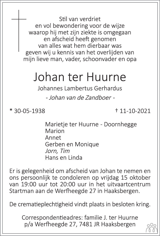 Johan Johannes Lambertus Gerhardus Ter Huurne 11 10 2021