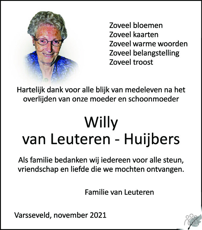 Wilhelmina Bertha Willy Van Leuteren Huijbers 03 10 2021