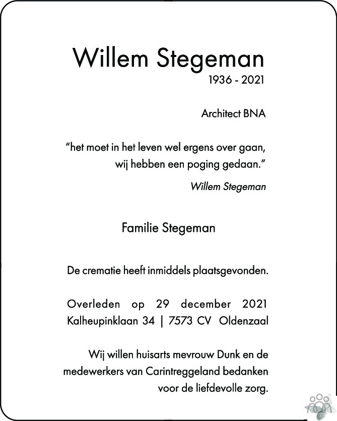 Willem Stegeman Overlijdensbericht En Condoleances