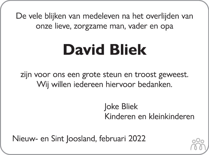 David Jacobus Bliek Overlijdensbericht En Condoleances