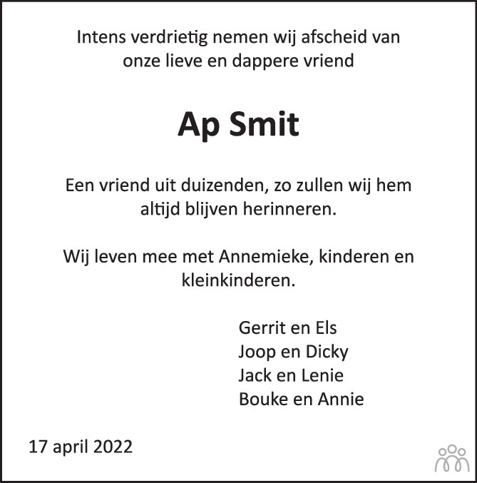 Ap Smit Overlijdensbericht En Condoleances Mensenlinq Nl