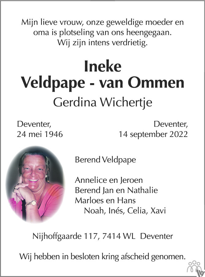 Ineke Gerdina Wichertje Veldpape Van Ommen 14 09 2022