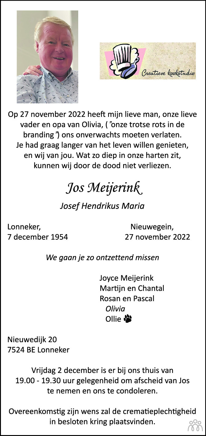 Jos Josef Hendrikus Maria Meijerink Overlijdensbericht En