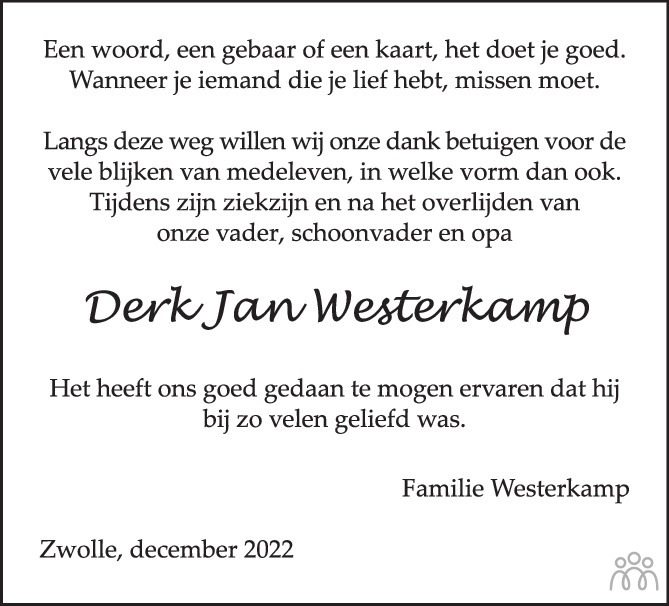 Derk Jan Westerkamp 14 10 2022 Overlijdensbericht En Condoleances