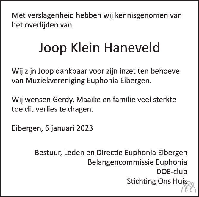 Joop Klein Haneveld Overlijdensbericht En Condoleances