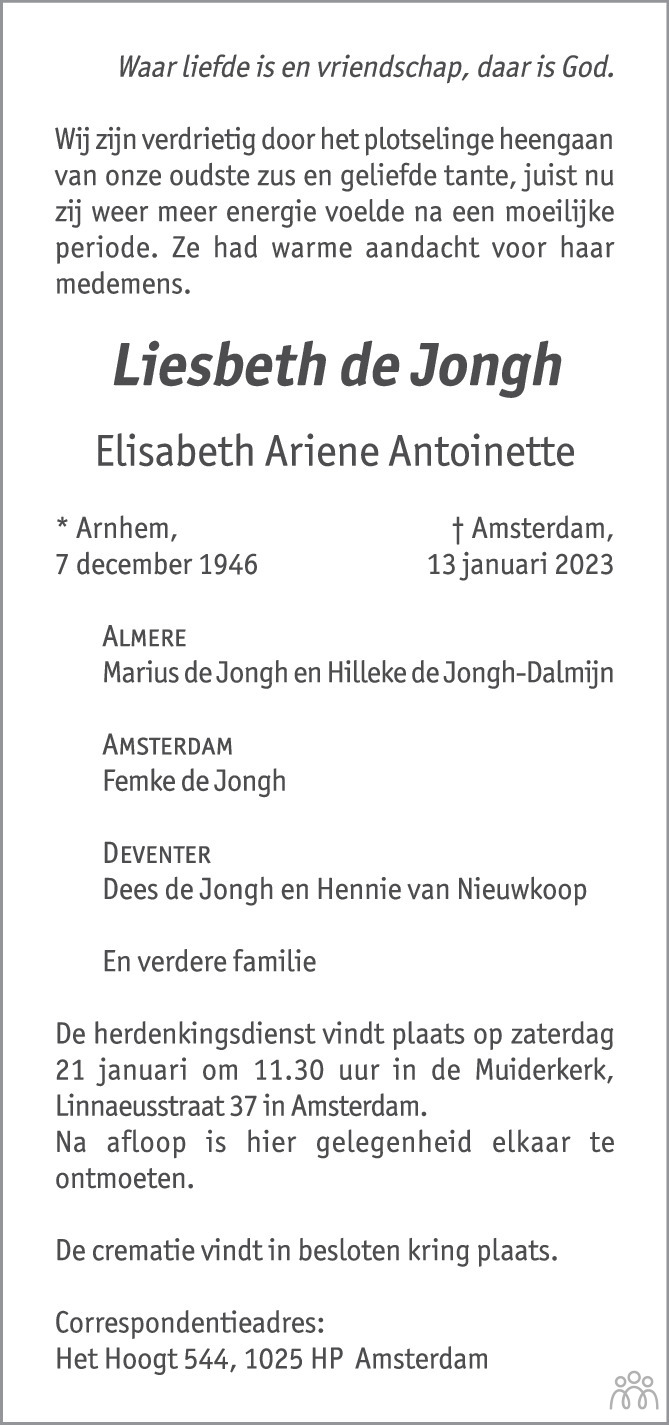 Liesbeth Elisabeth Ariene Antoinette De Jongh